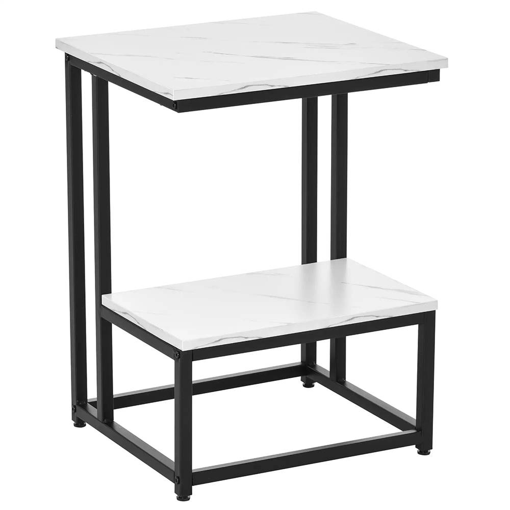 Table basse ,table d'appoint chambre structure acier noir plateau étagère aspect marbre blanc - Image 1
