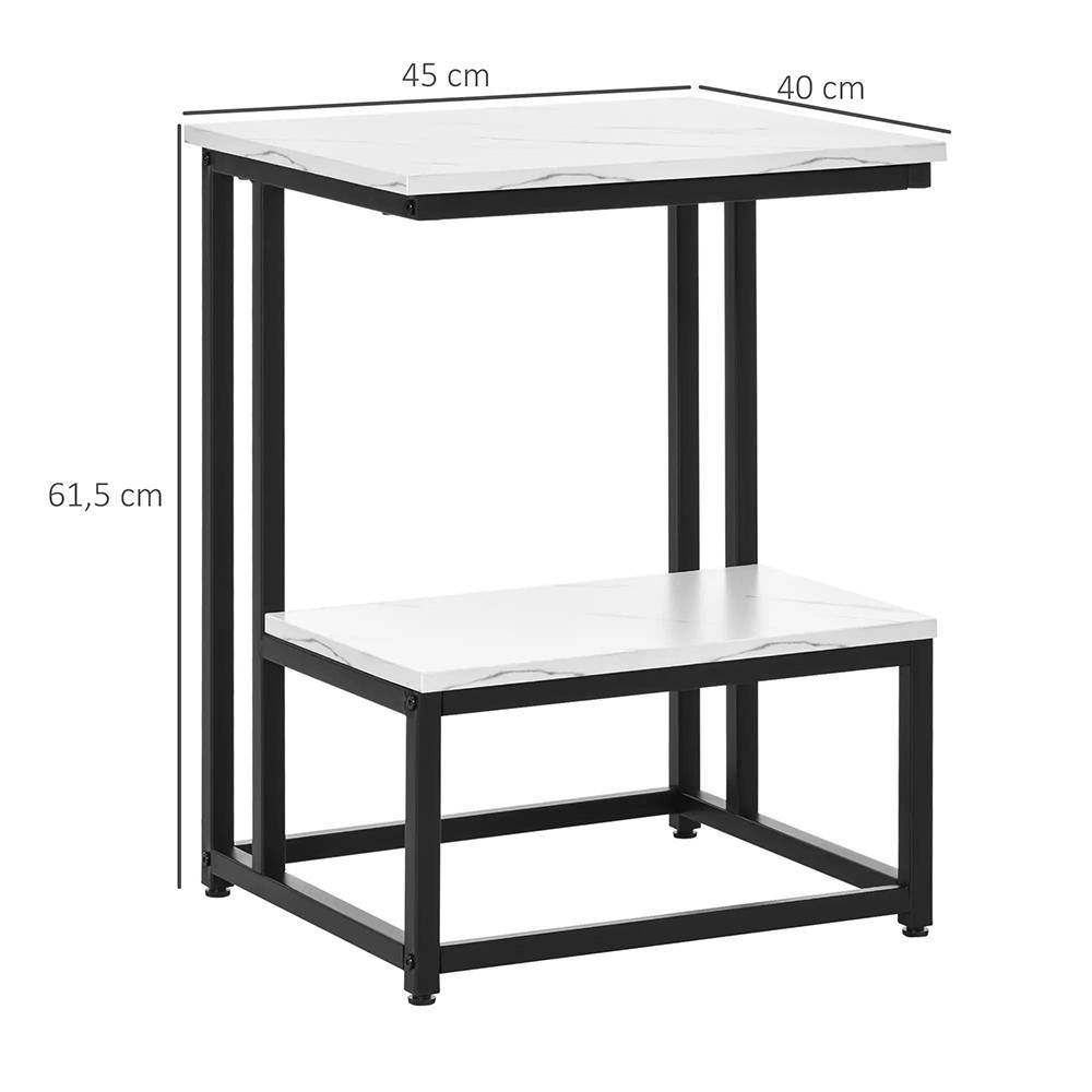 Table basse ,table d'appoint chambre structure acier noir plateau étagère aspect marbre blanc - Image 5