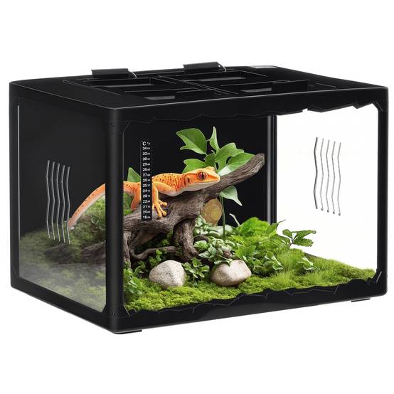 Terrarium Reptiles Acrylique Maison Température Réglable 60x40cm Noir - ComfortXL Outdoor Living - Image 1