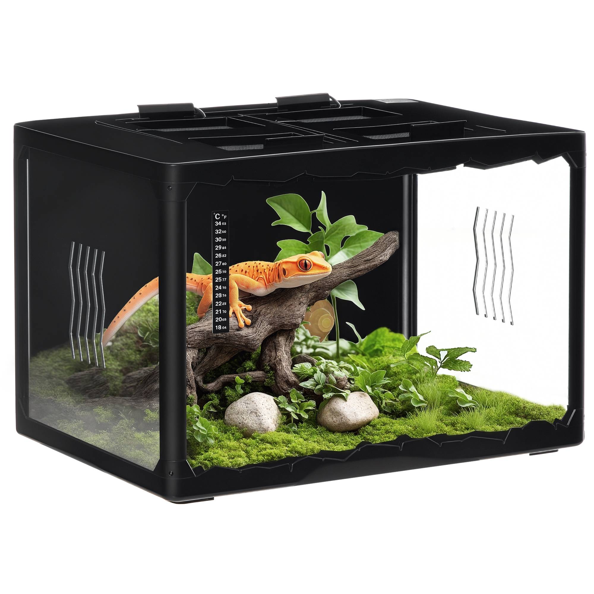 Terrarium Reptiles Acrylique Maison Température Réglable 60x40cm Noir - ComfortXL Outdoor Living - Image 1