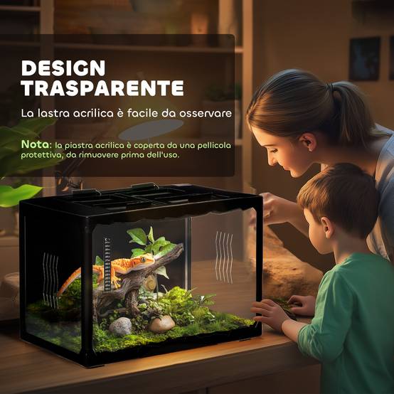 Terrarium Reptiles Acrylique Maison Température Réglable 60x40cm Noir - ComfortXL Outdoor Living - Image 6