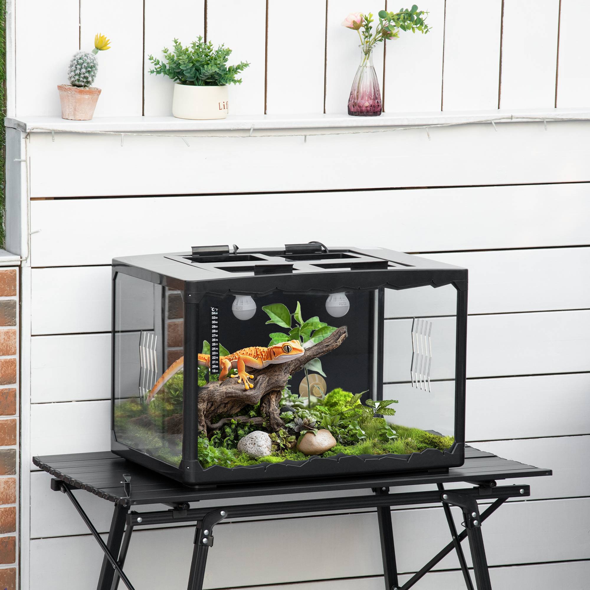Terrarium Reptiles Acrylique Maison Température Réglable 60x40cm Noir - ComfortXL Outdoor Living - Image 3