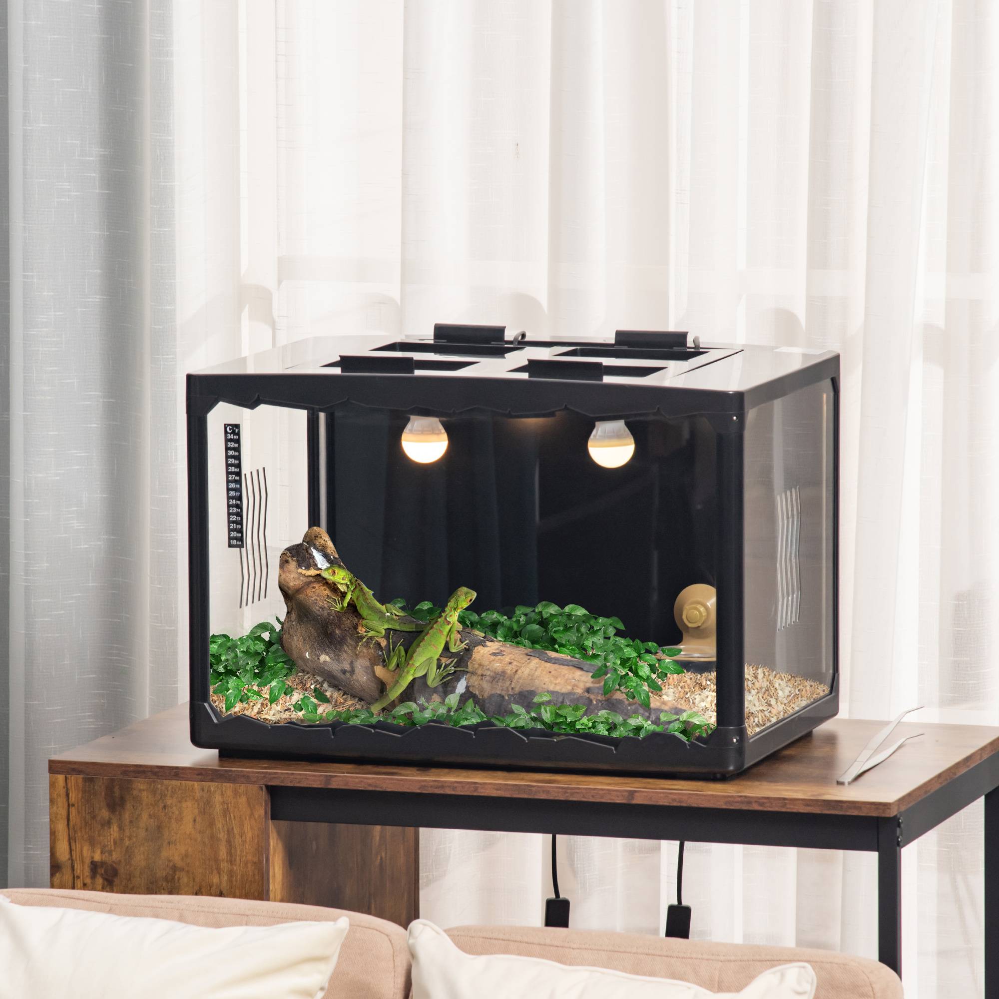 Terrarium Reptiles Acrylique Maison Température Réglable 60x40cm Noir - ComfortXL Outdoor Living - Image 4