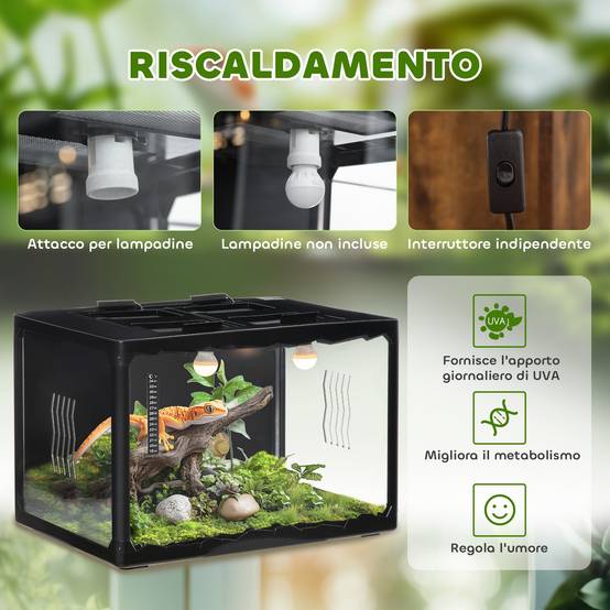Terrarium Reptiles Acrylique Maison Température Réglable 60x40cm Noir - ComfortXL Outdoor Living - Image 8