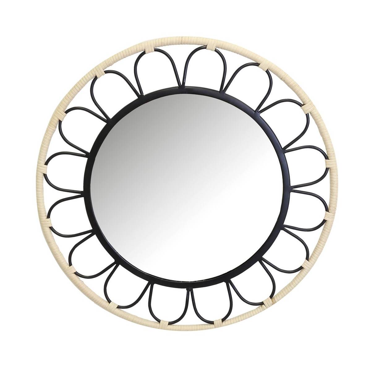 Aubry Gaspard - Miroir fleur en métal et rotin - Image 1