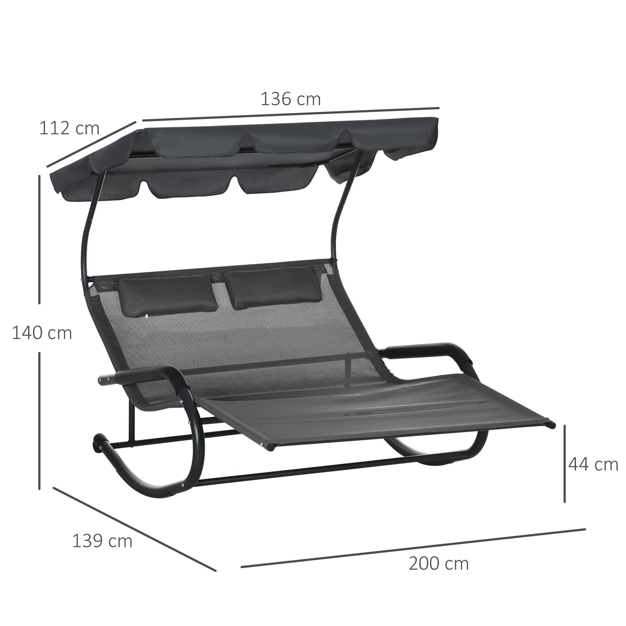 Bain de soleil double polyester avec auvent chaise longue à bascule roues gris foncé - ComfortXL Outdoor Living - Image 5