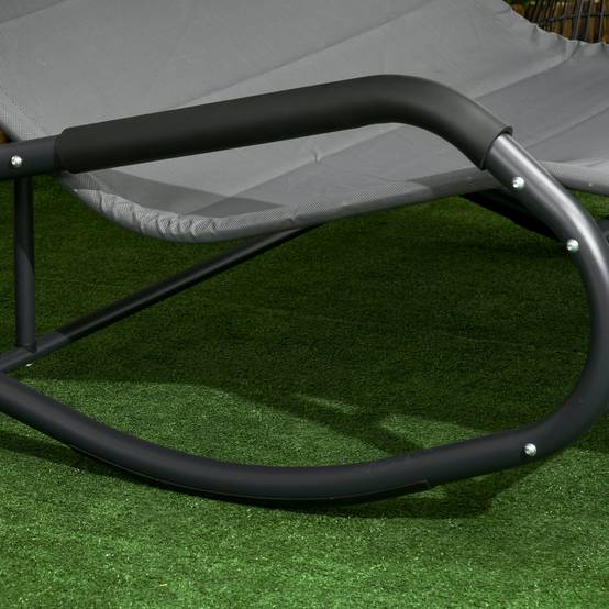 Bain de soleil double polyester avec auvent chaise longue à bascule roues gris foncé - ComfortXL Outdoor Living - Image 10