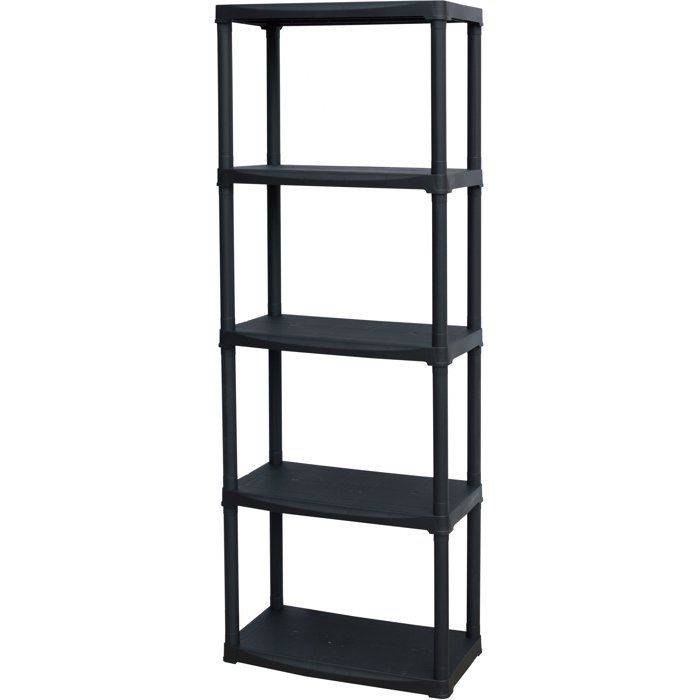 Étagère de rangement plastique 5 tablettes noires ETA 635, 60 x 30 x 176 cm - TOOD