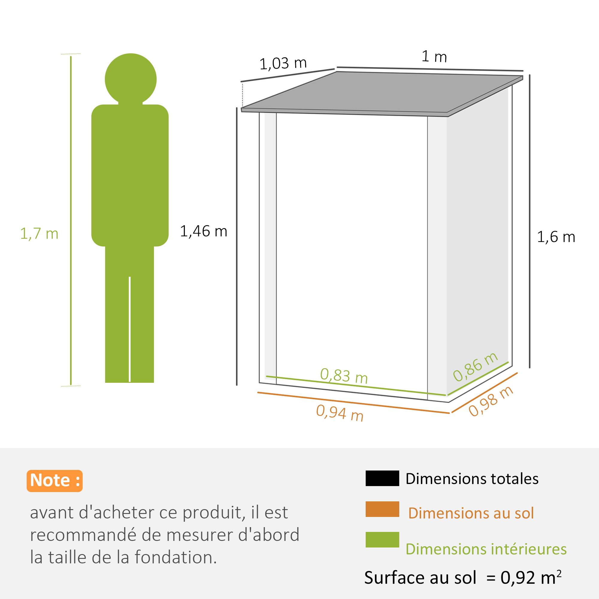 Sans Marque - Abri de Jardin 1m² - Remise pour Outils - cabanon Porte verrouillable - dim. 1L x 1,03l x 1,6H m - tôle d'acier ondulée - Image 5