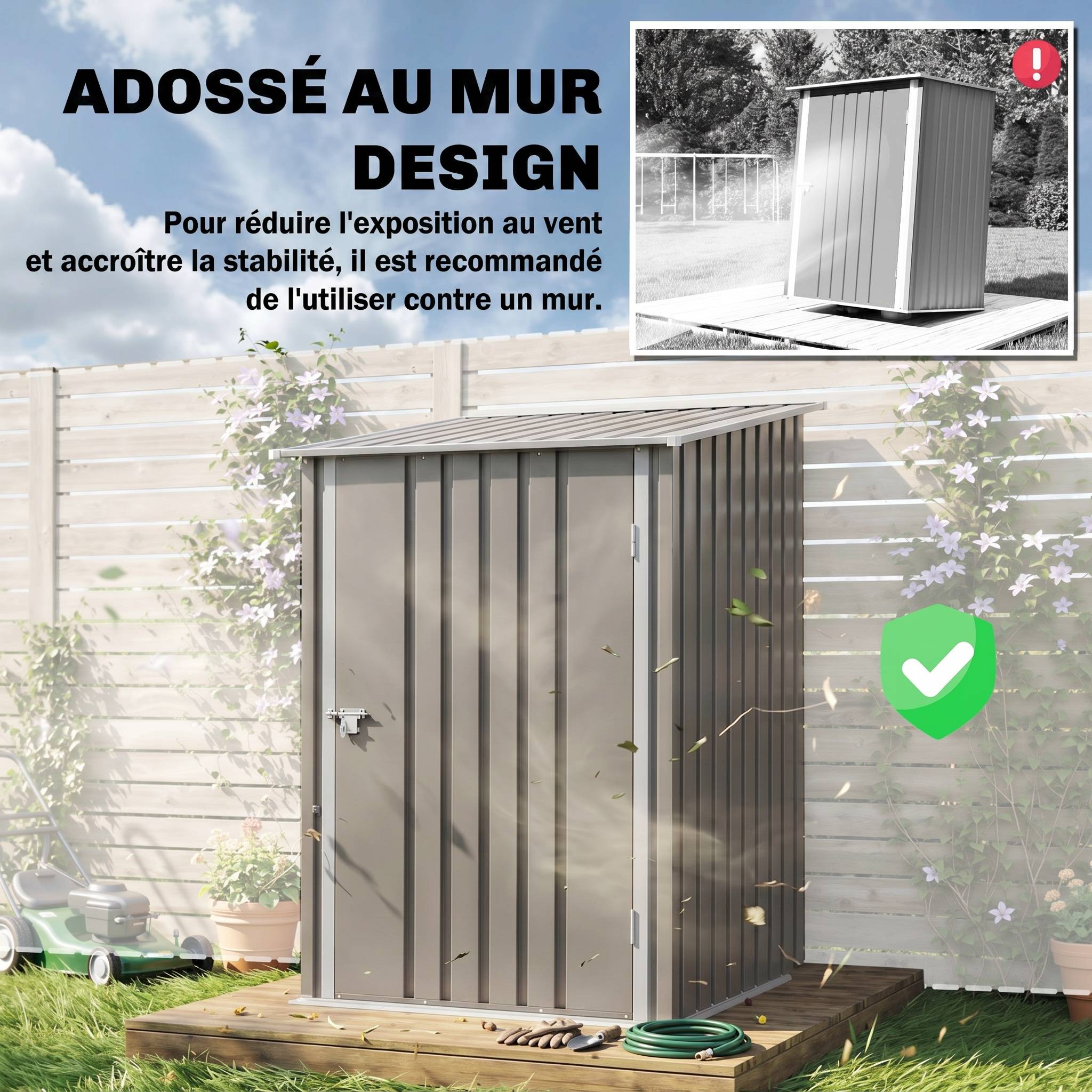Sans Marque - Abri de Jardin 1m² - Remise pour Outils - cabanon Porte verrouillable - dim. 1L x 1,03l x 1,6H m - tôle d'acier ondulée - Image 8