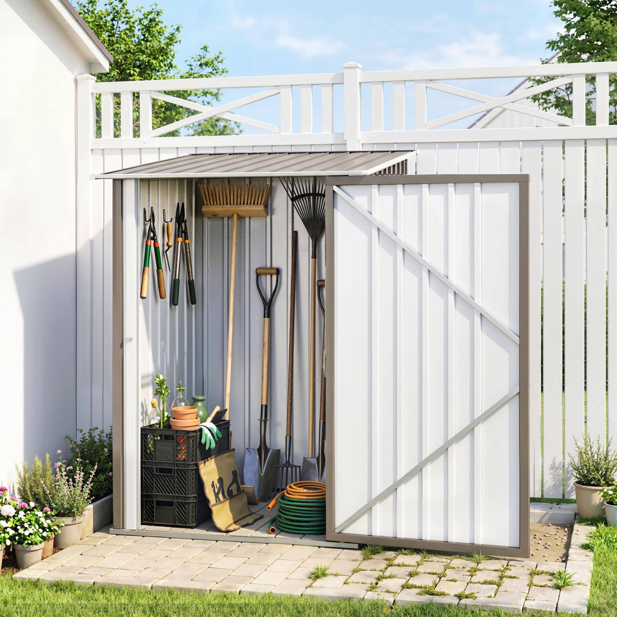 Sans Marque - Abri de Jardin 1m² - Remise pour Outils - cabanon Porte verrouillable - dim. 1L x 1,03l x 1,6H m - tôle d'acier ondulée - Image 4