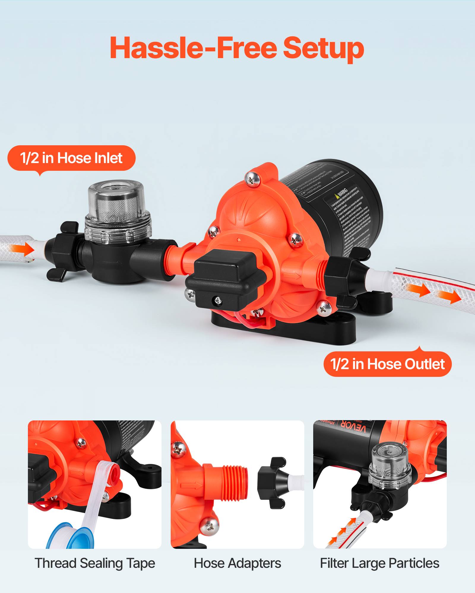 Vevor - VEVOR Pompe à Eau Membrane Auto-amorçante 3 Chambres 12 V CC 15,1 L/min 2,7 bar - Image 4