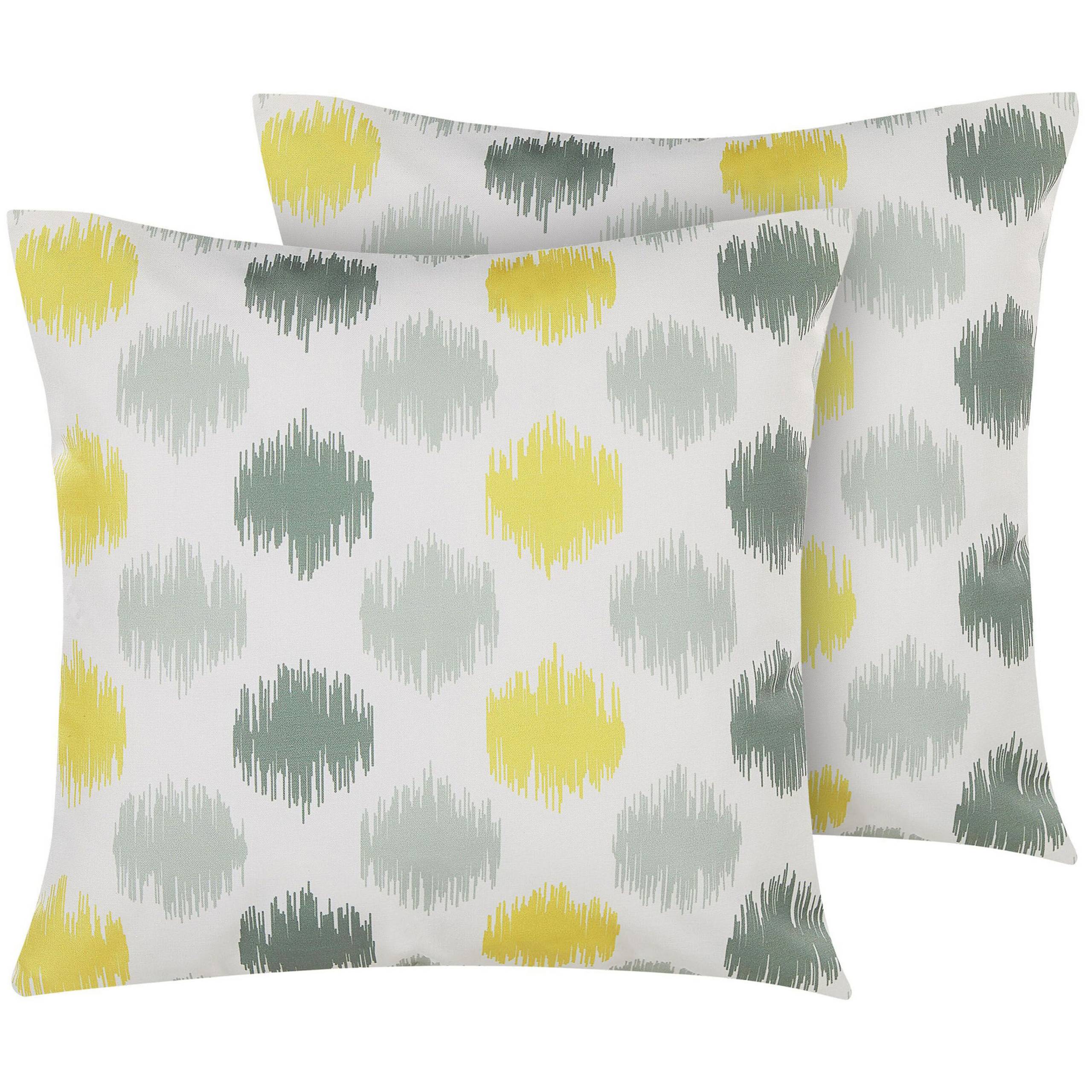 Beliani - Lot de 2 Coussins Décoratifs d'Extérieur pour Jardin 45 x 45 cm en Tissu Imperméable Jaune à Motif Pois Jaunes et Gris Beliani - Image 1