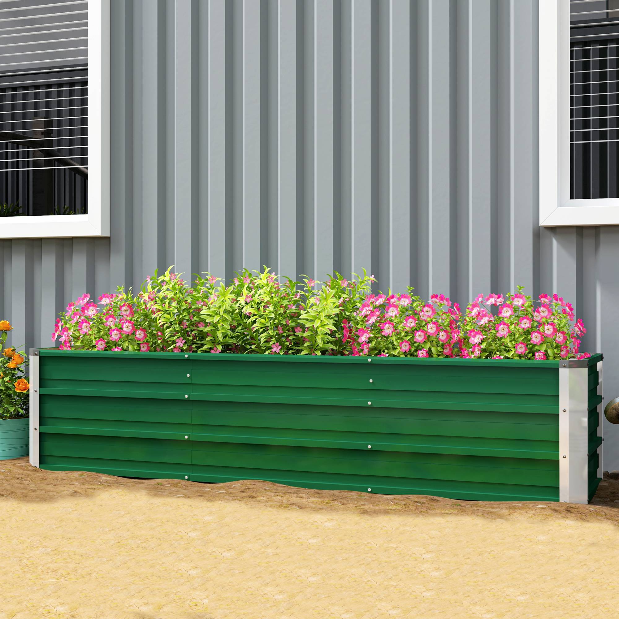Grand potager surélevé Acier Jardin Extérieur 3 Compartiments 183x47x40cm Vert - ComfortXL Outdoor Living - Image 4