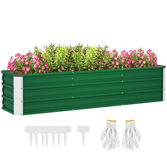 Grand potager surélevé Acier Jardin Extérieur 3 Compartiments 183x47x40cm Vert - ComfortXL Outdoor Living - Image 1