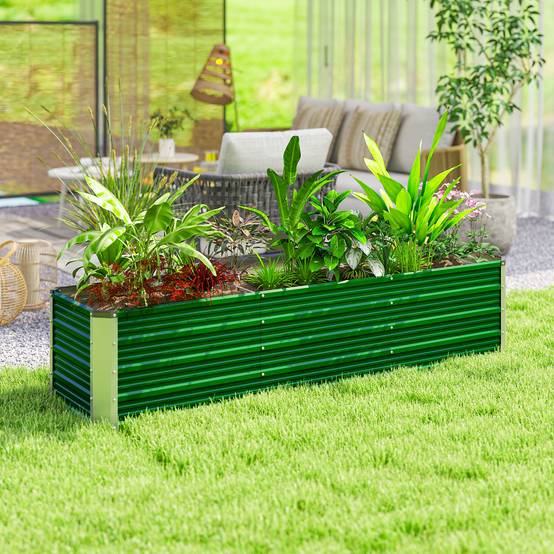 Grand potager surélevé Acier Jardin Extérieur 3 Compartiments 183x47x40cm Vert - ComfortXL Outdoor Living - Image 9
