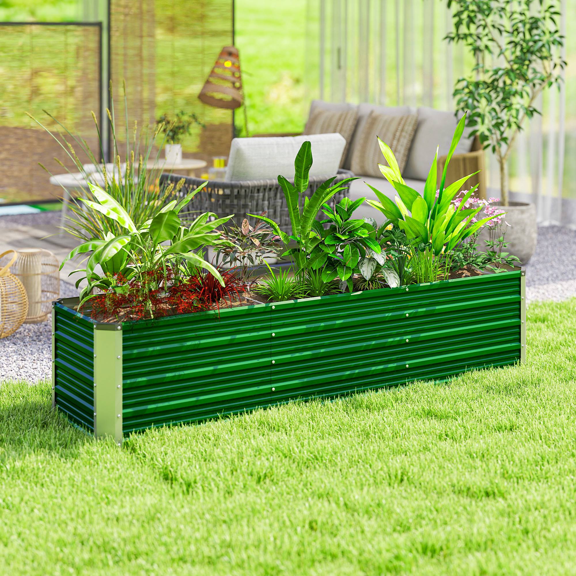Grand potager surélevé Acier Jardin Extérieur 3 Compartiments 183x47x40cm Vert - ComfortXL Outdoor Living - Image 9