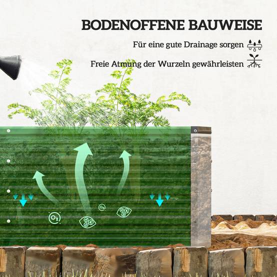 Grand potager surélevé Acier Jardin Extérieur 3 Compartiments 183x47x40cm Vert - ComfortXL Outdoor Living - Image 7