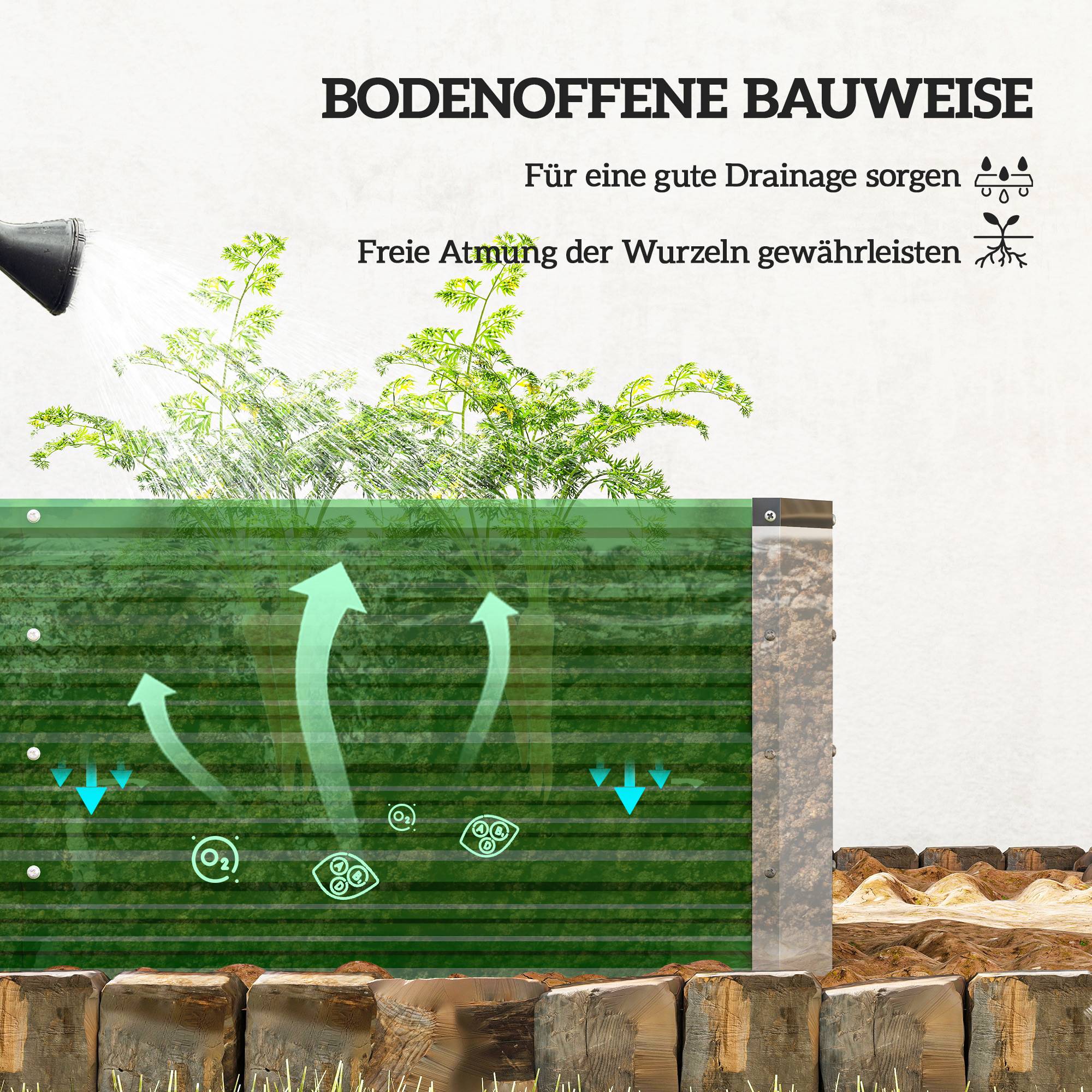 Grand potager surélevé Acier Jardin Extérieur 3 Compartiments 183x47x40cm Vert - ComfortXL Outdoor Living - Image 7