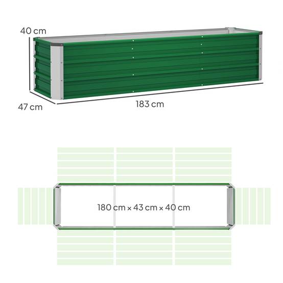 Grand potager surélevé Acier Jardin Extérieur 3 Compartiments 183x47x40cm Vert - ComfortXL Outdoor Living - Image 5