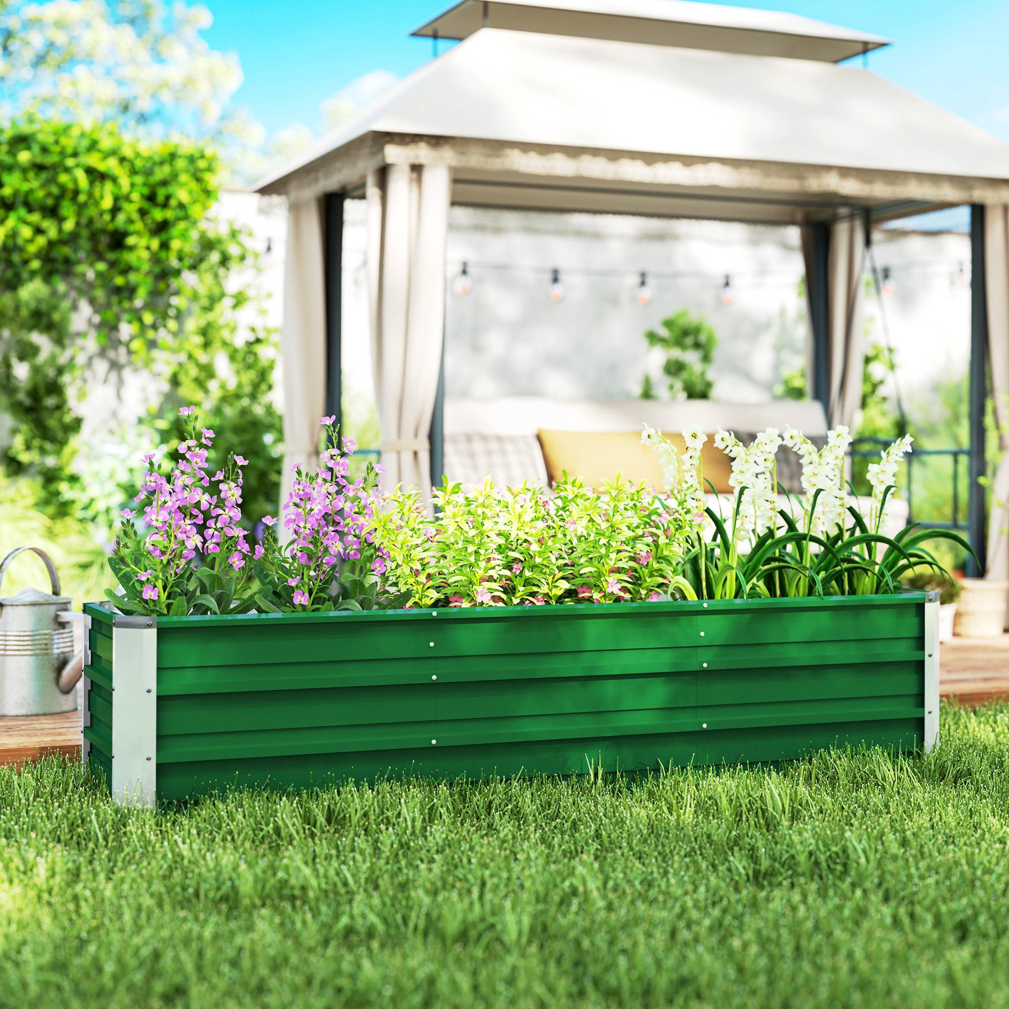 Grand potager surélevé Acier Jardin Extérieur 3 Compartiments 183x47x40cm Vert - ComfortXL Outdoor Living - Image 3