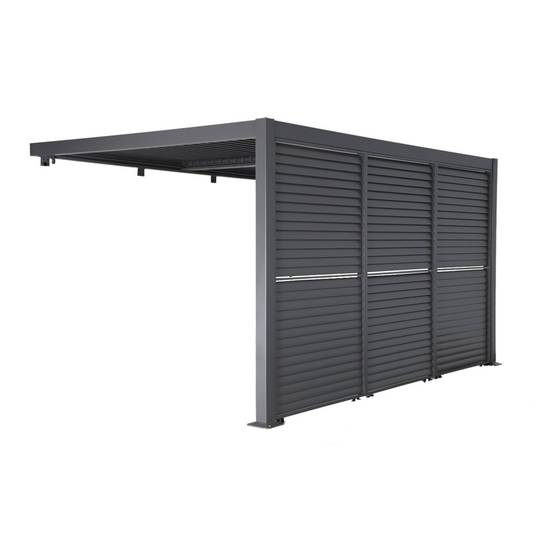 sweeek - Pergola bioclimatique aluminium adossée 4x3m anthracite + 3 persiennes 130cm lames orientables Palace | sweeek - Image 3