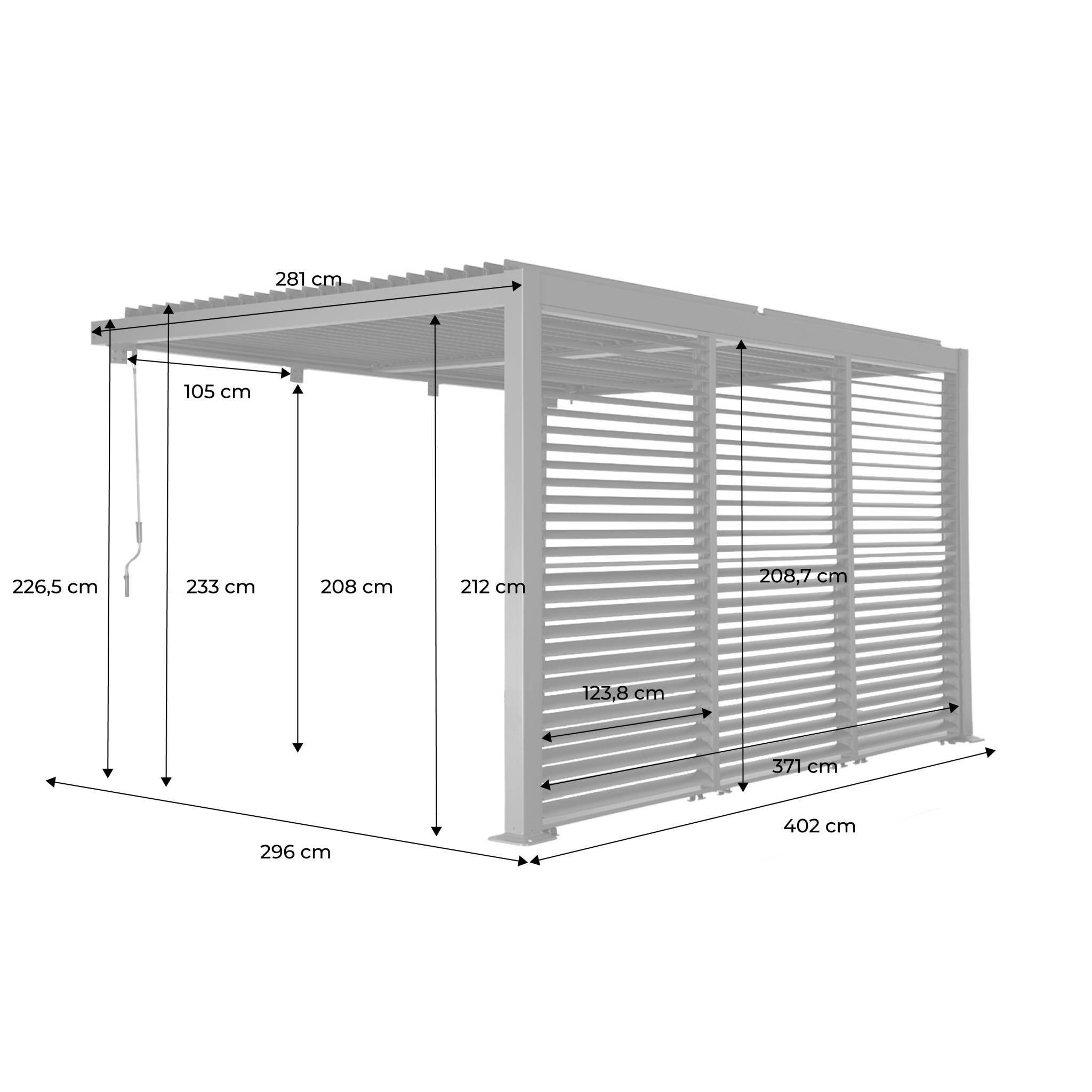 sweeek - Pergola bioclimatique aluminium adossée 4x3m anthracite + 3 persiennes 130cm lames orientables Palace | sweeek - Image 4