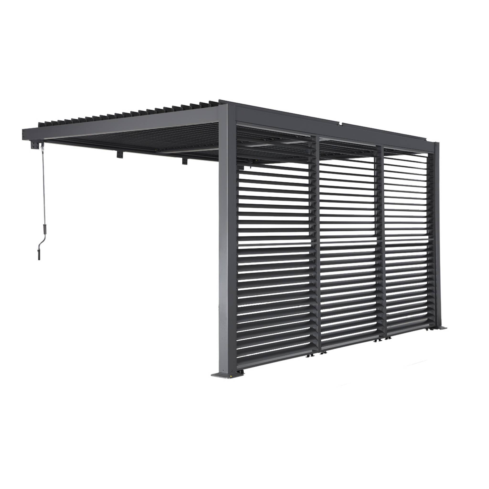 sweeek - Pergola bioclimatique aluminium adossée 4x3m anthracite + 3 persiennes 130cm lames orientables Palace | sweeek - Image 2