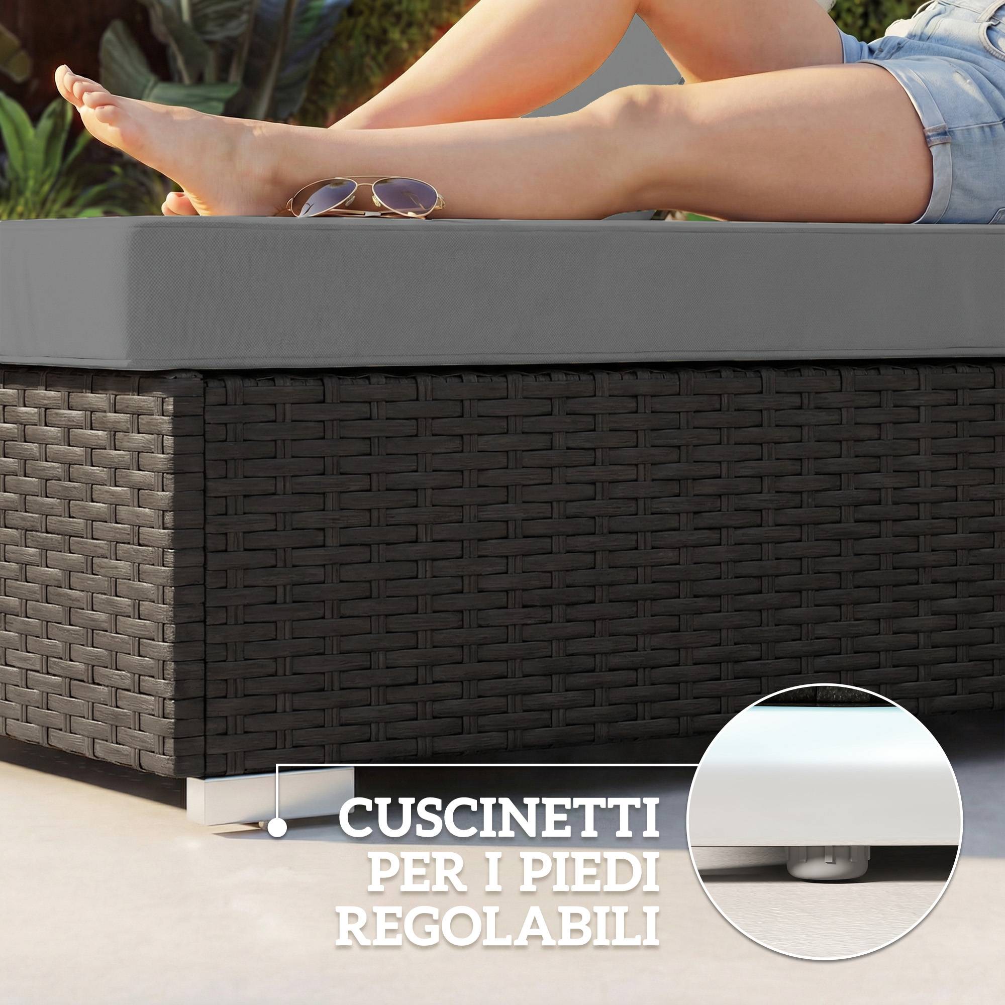 ComfortXL - Lot de 2 Bains de Soleil Résine Tressée Jardin Plage Dossier Inclinable 184x60x22cm Gris - ComfortXL Outdoor Living - Image 10