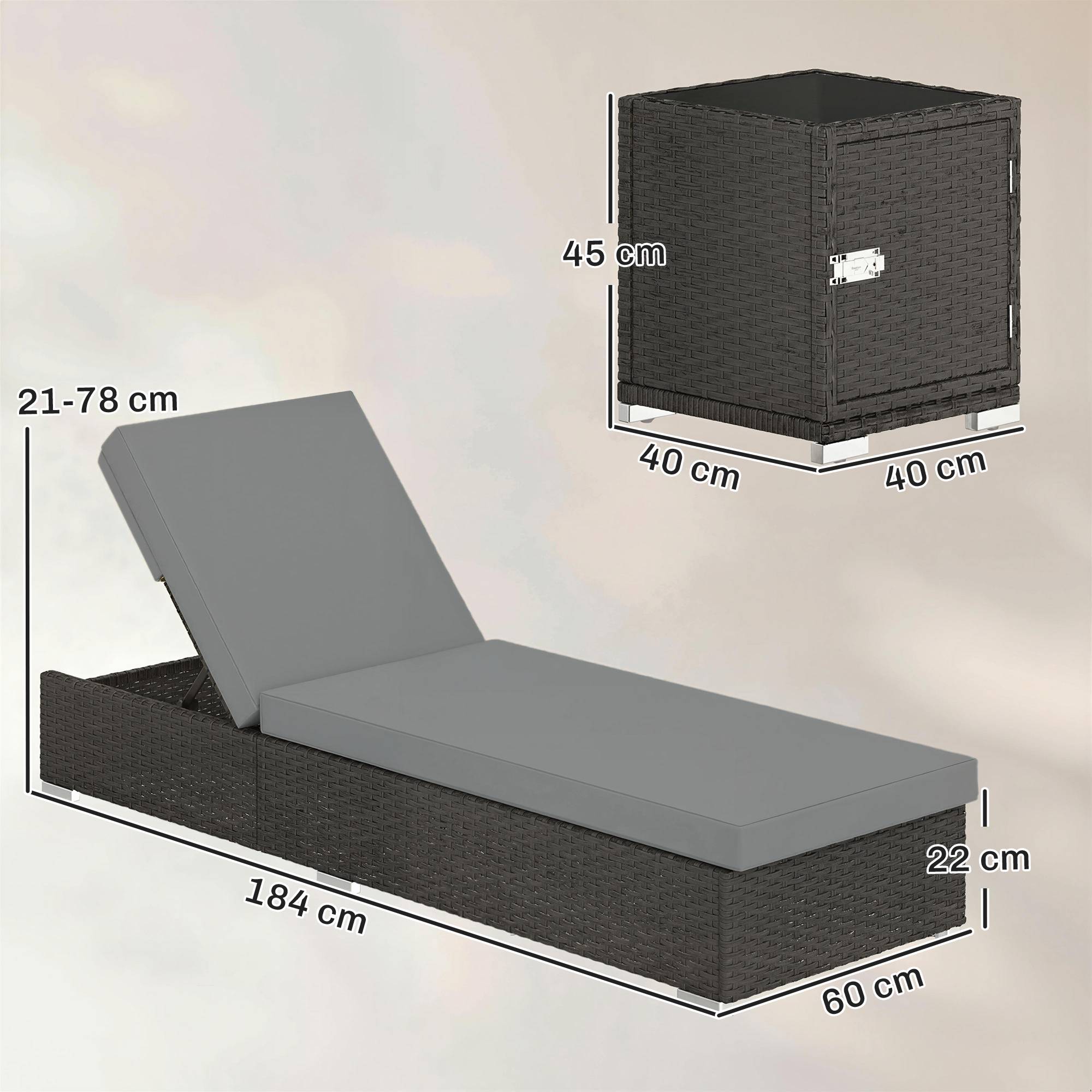 ComfortXL - Lot de 2 Bains de Soleil Résine Tressée Jardin Plage Dossier Inclinable 184x60x22cm Gris - ComfortXL Outdoor Living - Image 5
