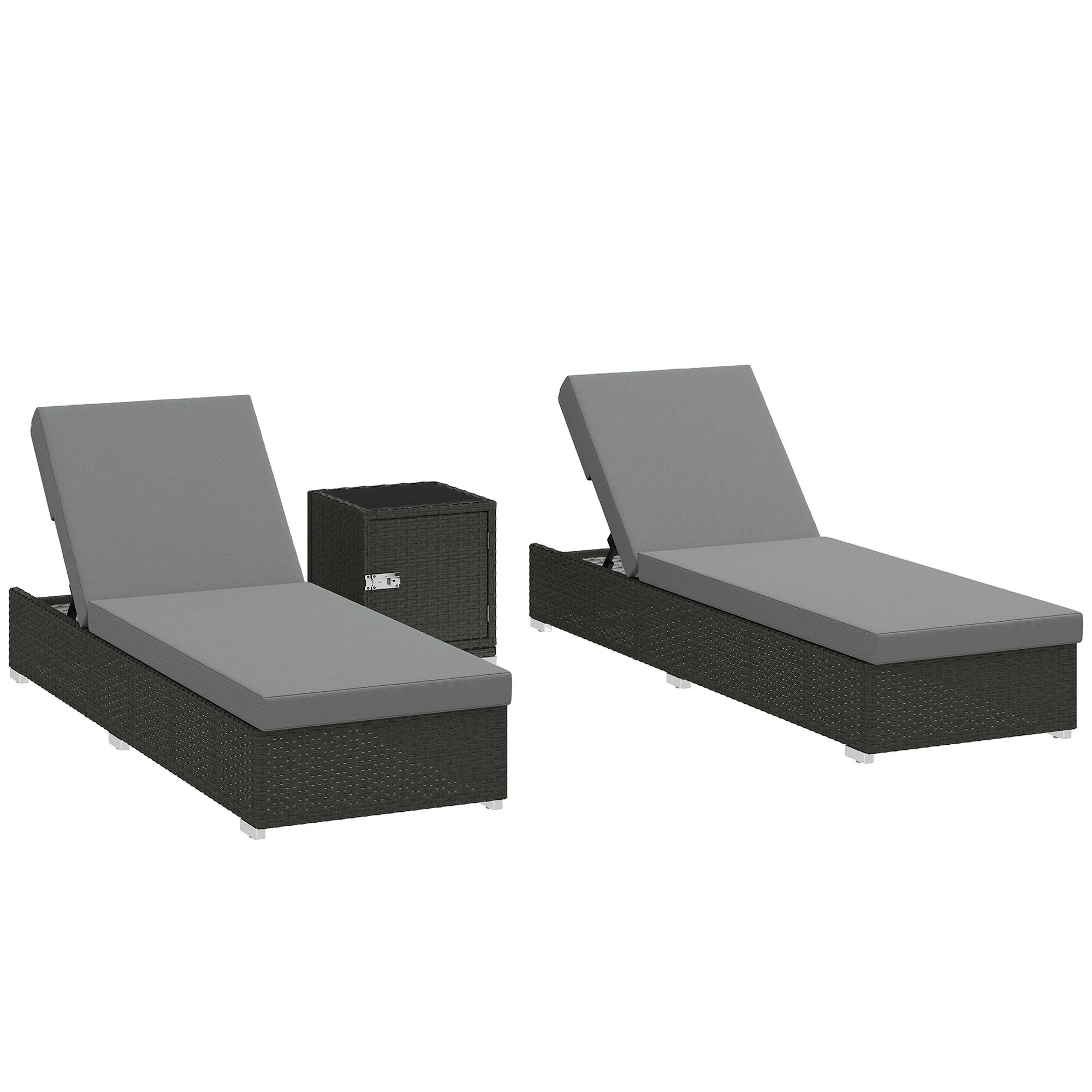 ComfortXL - Lot de 2 Bains de Soleil Résine Tressée Jardin Plage Dossier Inclinable 184x60x22cm Gris - ComfortXL Outdoor Living - Image 1