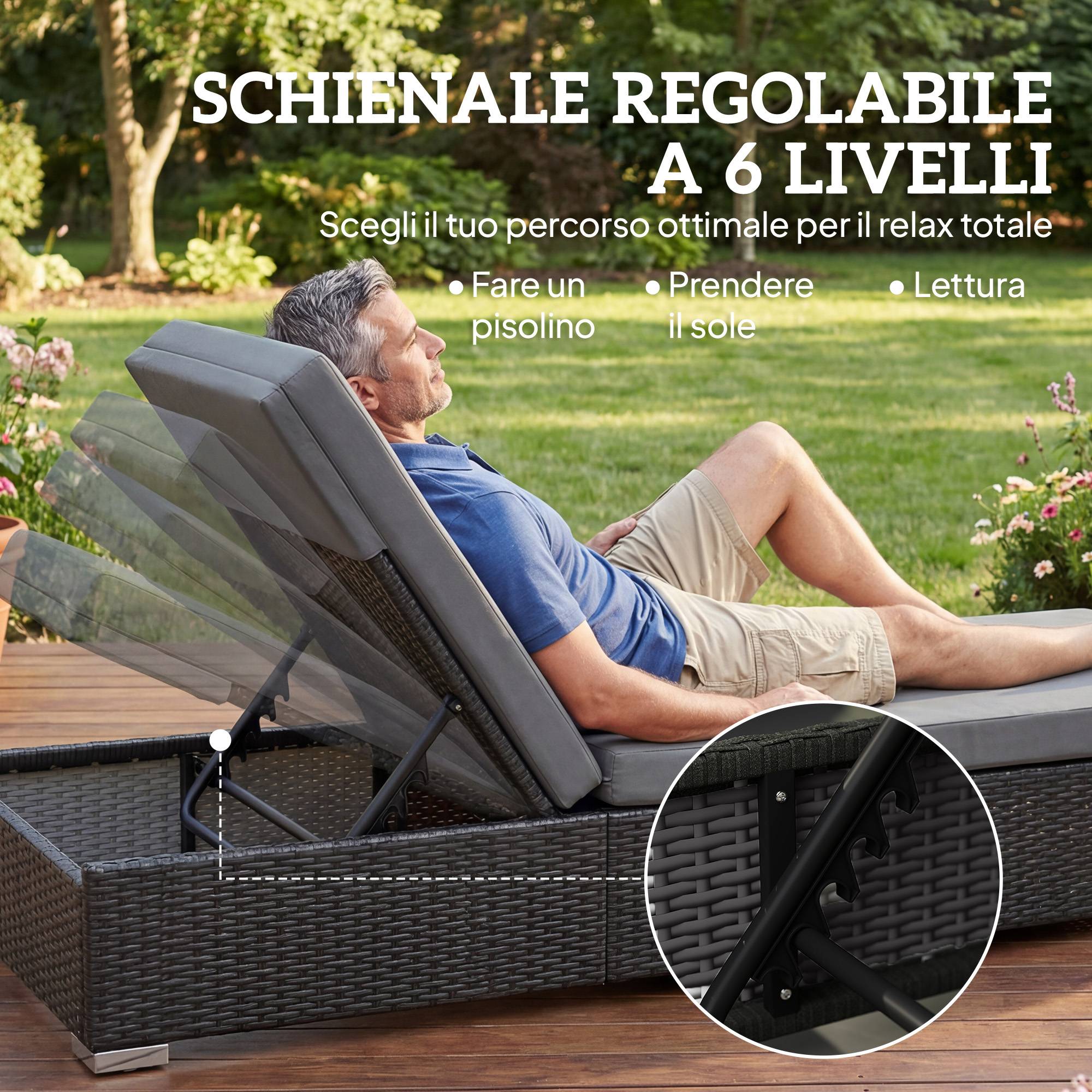 ComfortXL - Lot de 2 Bains de Soleil Résine Tressée Jardin Plage Dossier Inclinable 184x60x22cm Gris - ComfortXL Outdoor Living - Image 6