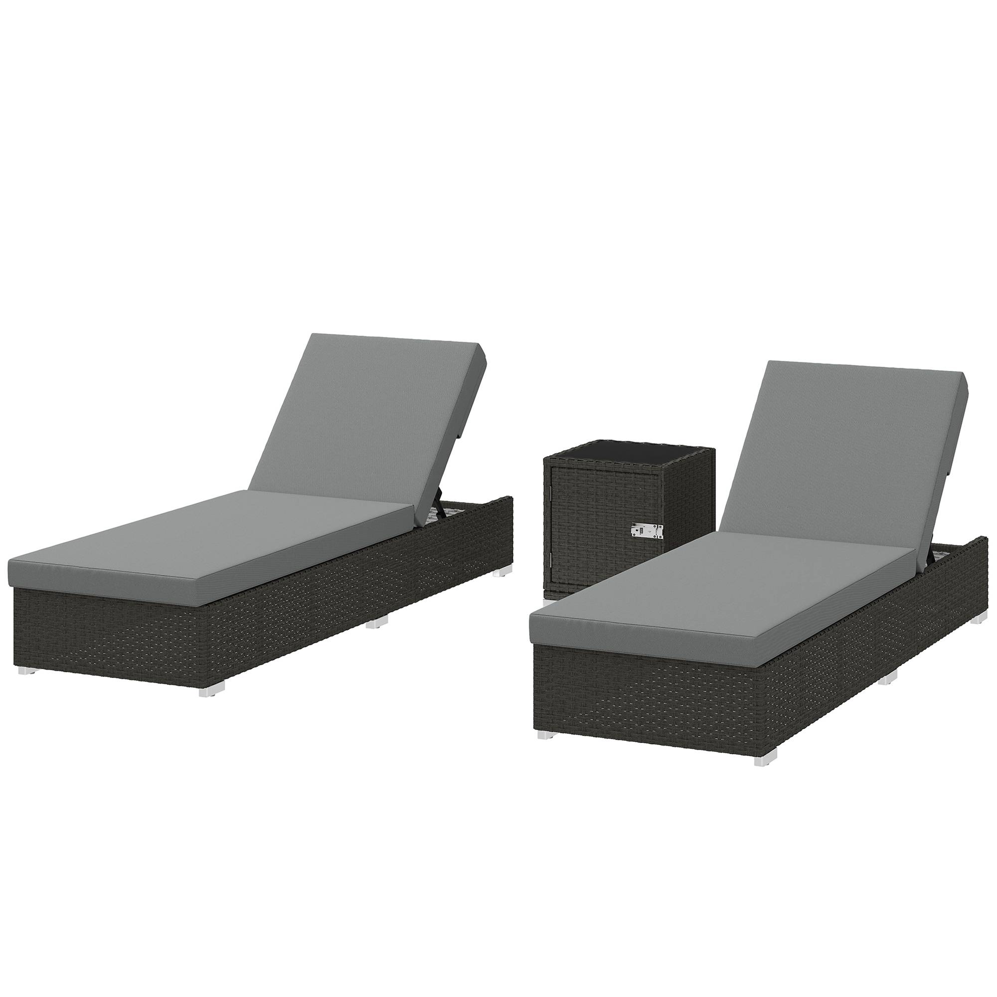 ComfortXL - Lot de 2 Bains de Soleil Résine Tressée Jardin Plage Dossier Inclinable 184x60x22cm Gris - ComfortXL Outdoor Living - Image 2