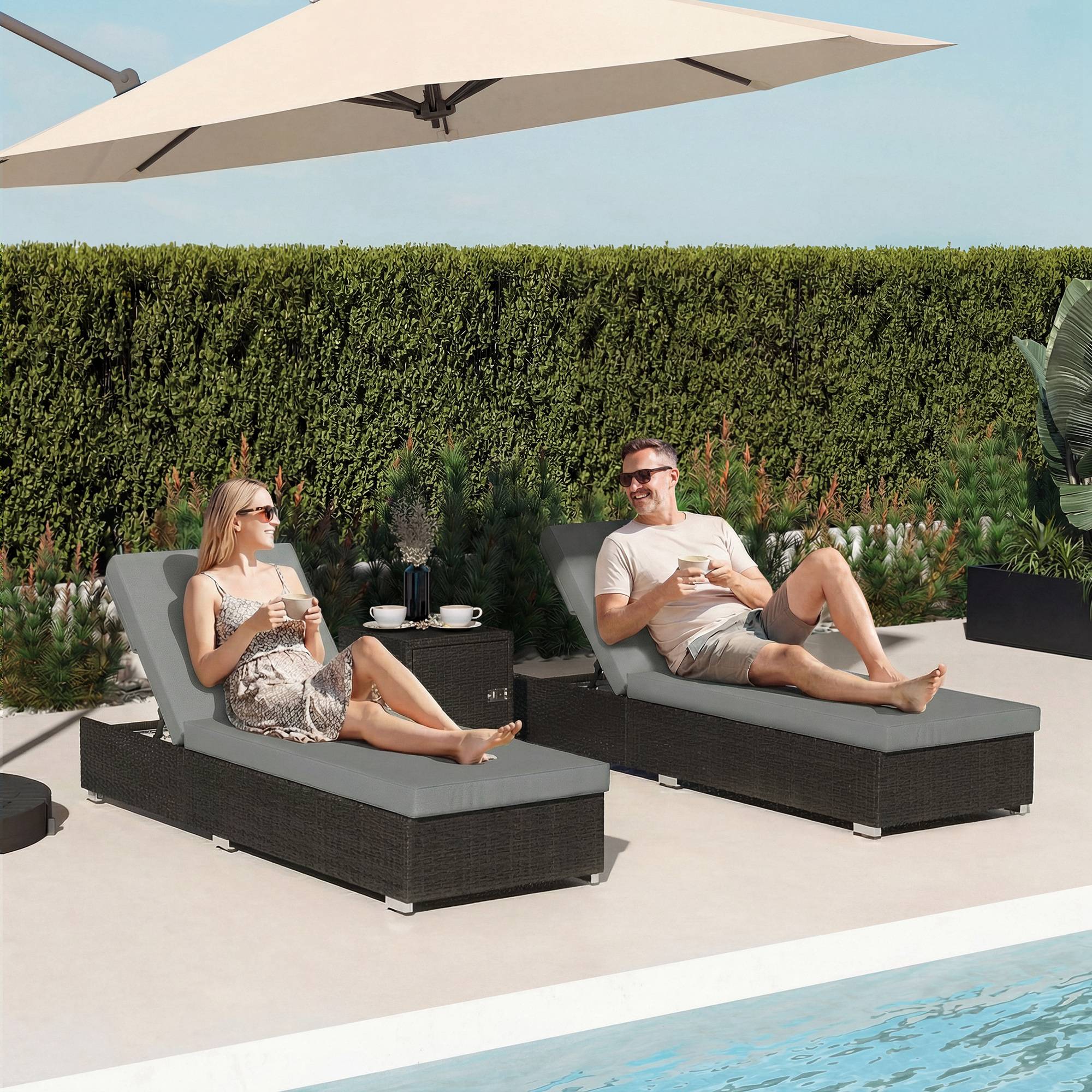 ComfortXL - Lot de 2 Bains de Soleil Résine Tressée Jardin Plage Dossier Inclinable 184x60x22cm Gris - ComfortXL Outdoor Living - Image 4