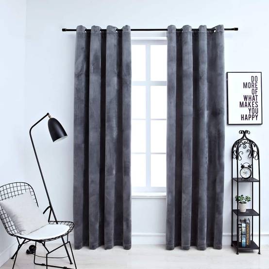 Rideaux occultants - Panneaux de rideau et anneaux 2pcs Velours Anthracite 140x245cm - Image 2