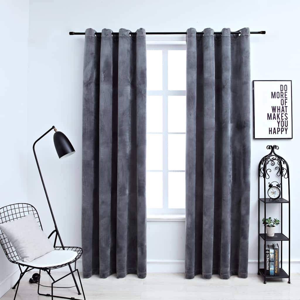 Rideaux occultants - Panneaux de rideau et anneaux 2pcs Velours Anthracite 140x245cm - Image 2