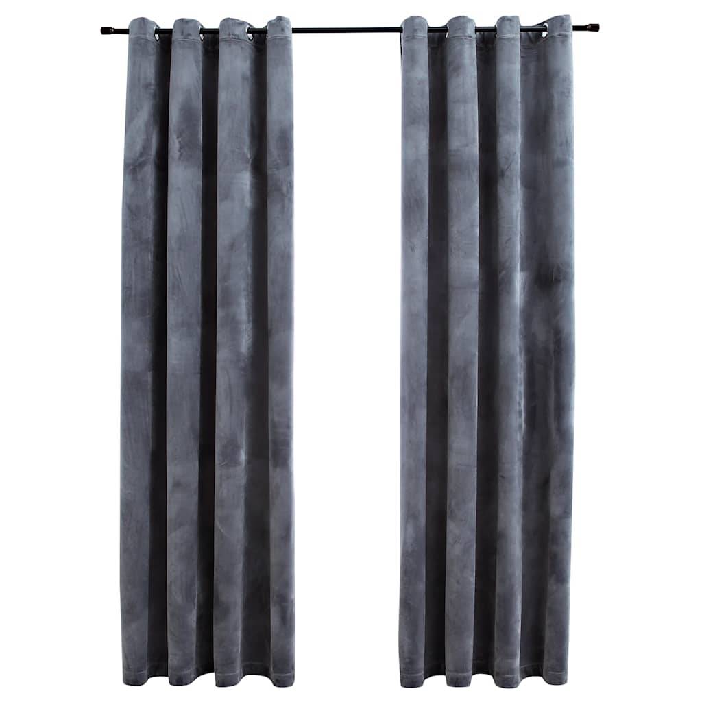 Rideaux occultants - Panneaux de rideau et anneaux 2pcs Velours Anthracite 140x245cm - Image 1