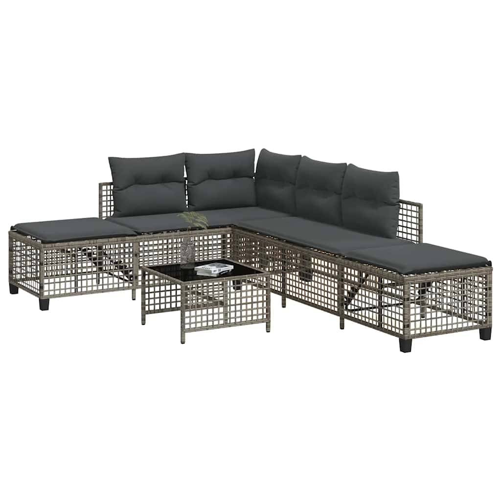 Salon de jardin d'angle avec coussins 3 pcs | Mobilier d'extérieur gris résine tressée Maison Chic - Image 2