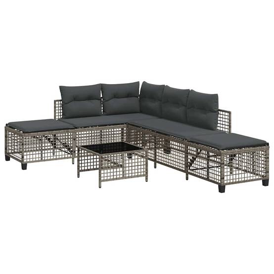 Salon de jardin d'angle avec coussins 3 pcs | Mobilier d'extérieur gris résine tressée Maison Chic - Image 1