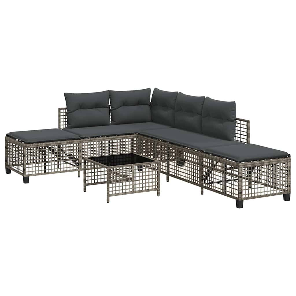 Salon de jardin d'angle avec coussins 3 pcs | Mobilier d'extérieur gris résine tressée Maison Chic