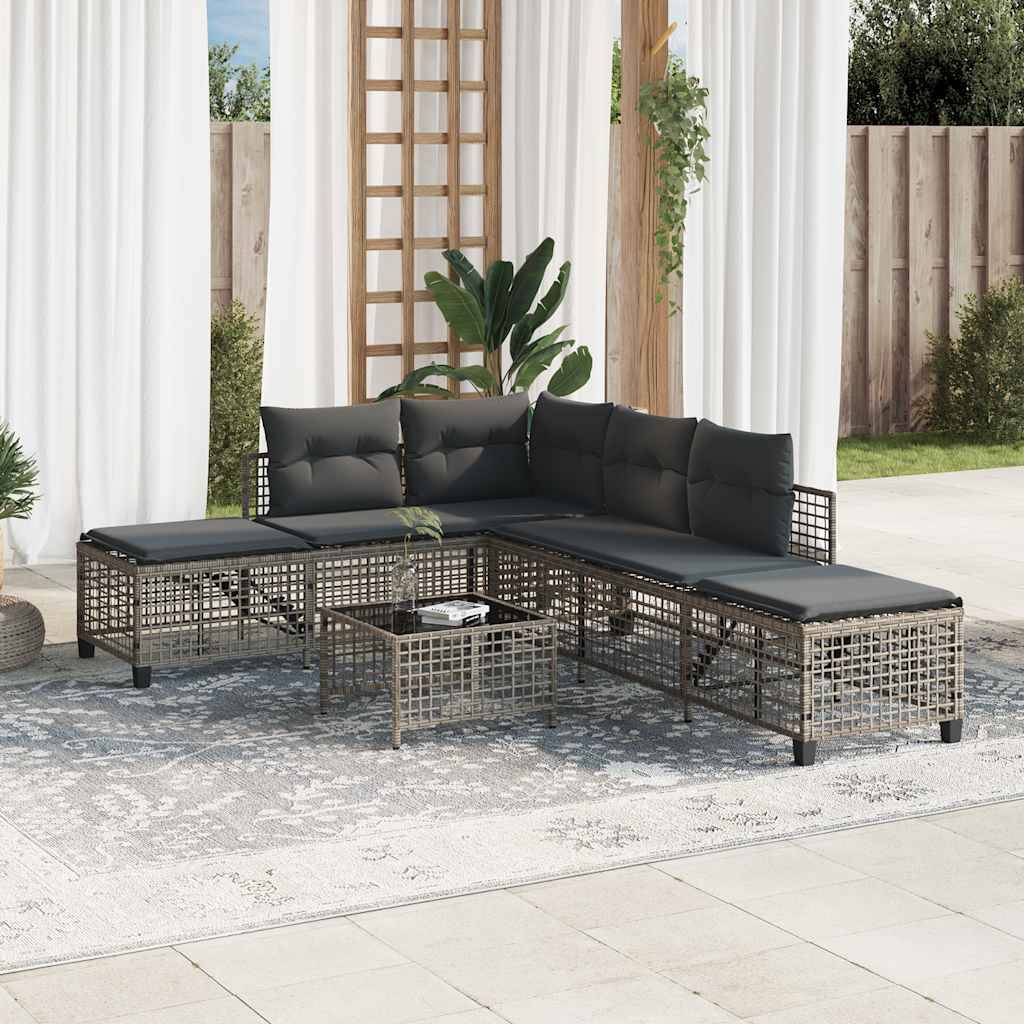 Salon de jardin d'angle avec coussins 3 pcs | Mobilier d'extérieur gris résine tressée Maison Chic - Image 3