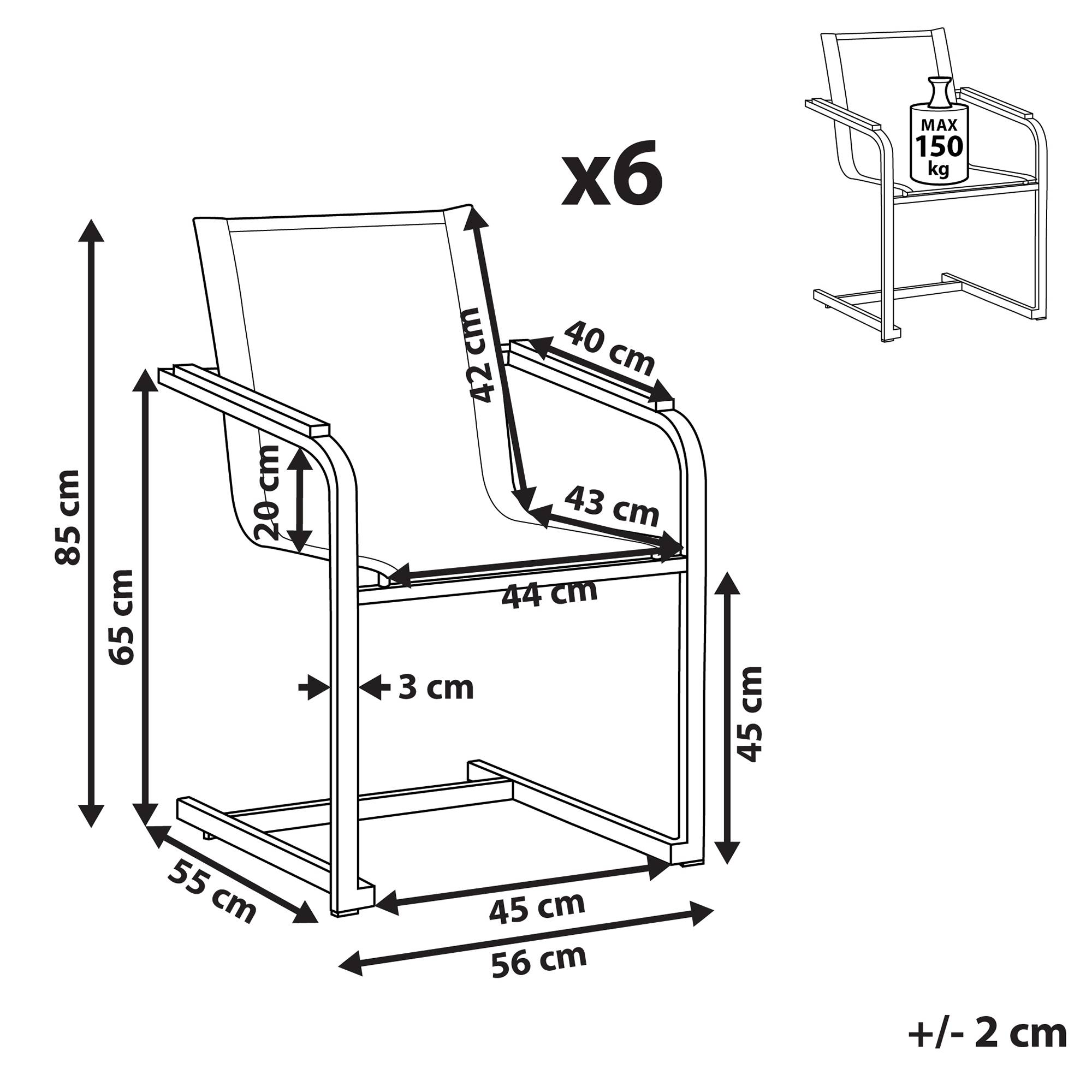 Beliani - Lot de 6 Chaises de Jardin en Porte-à-faux en Acier Inox et Textile Beige Design Moderne Très Tendance pour Terrasse Balcon ou Patio Beliani - Image 3