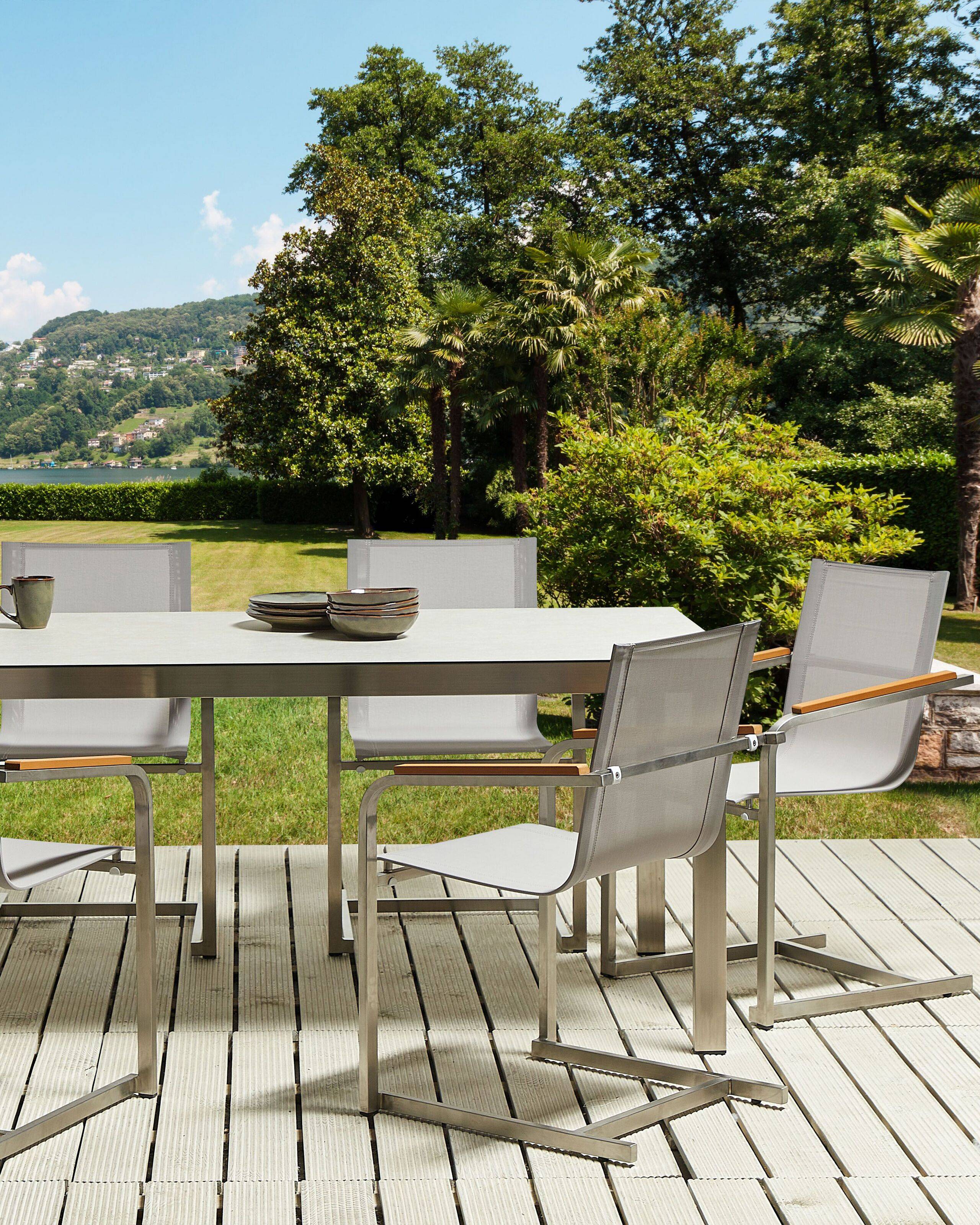 Beliani - Lot de 6 Chaises de Jardin en Porte-à-faux en Acier Inox et Textile Beige Design Moderne Très Tendance pour Terrasse Balcon ou Patio Beliani - Image 2