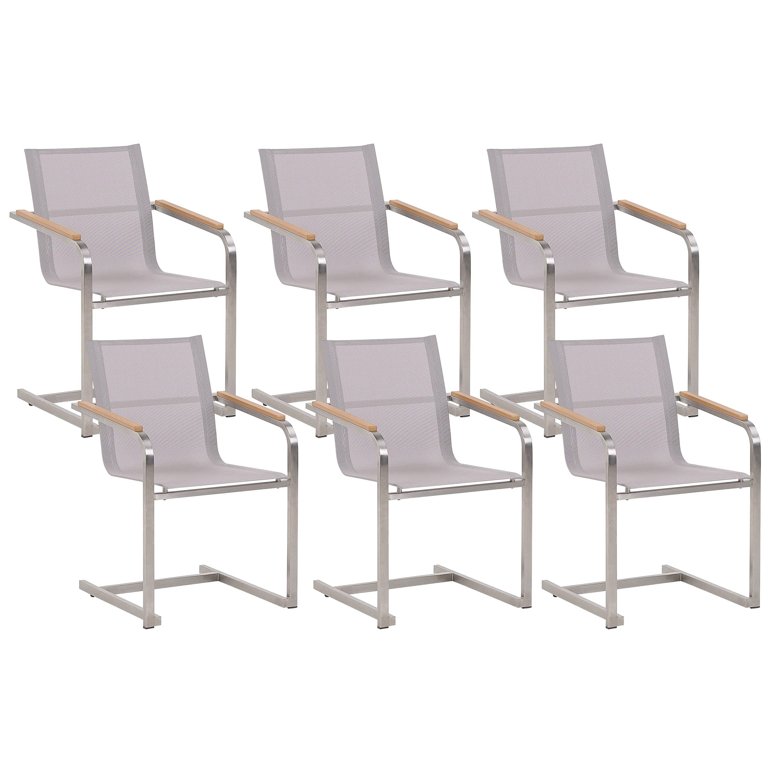 Beliani - Lot de 6 Chaises de Jardin en Porte-à-faux en Acier Inox et Textile Beige Design Moderne Très Tendance pour Terrasse Balcon ou Patio Beliani - Image 1