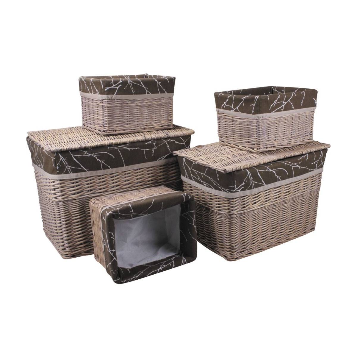 Aubry Gaspard - 2 malles + 3 corbeilles en osier teinté (Lot de 5) - Image 1