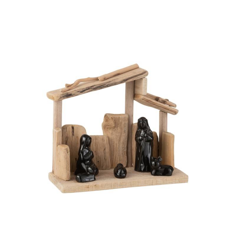 Crèche de Noël en bois marron 24.5x10.5x21 cm - J-Line