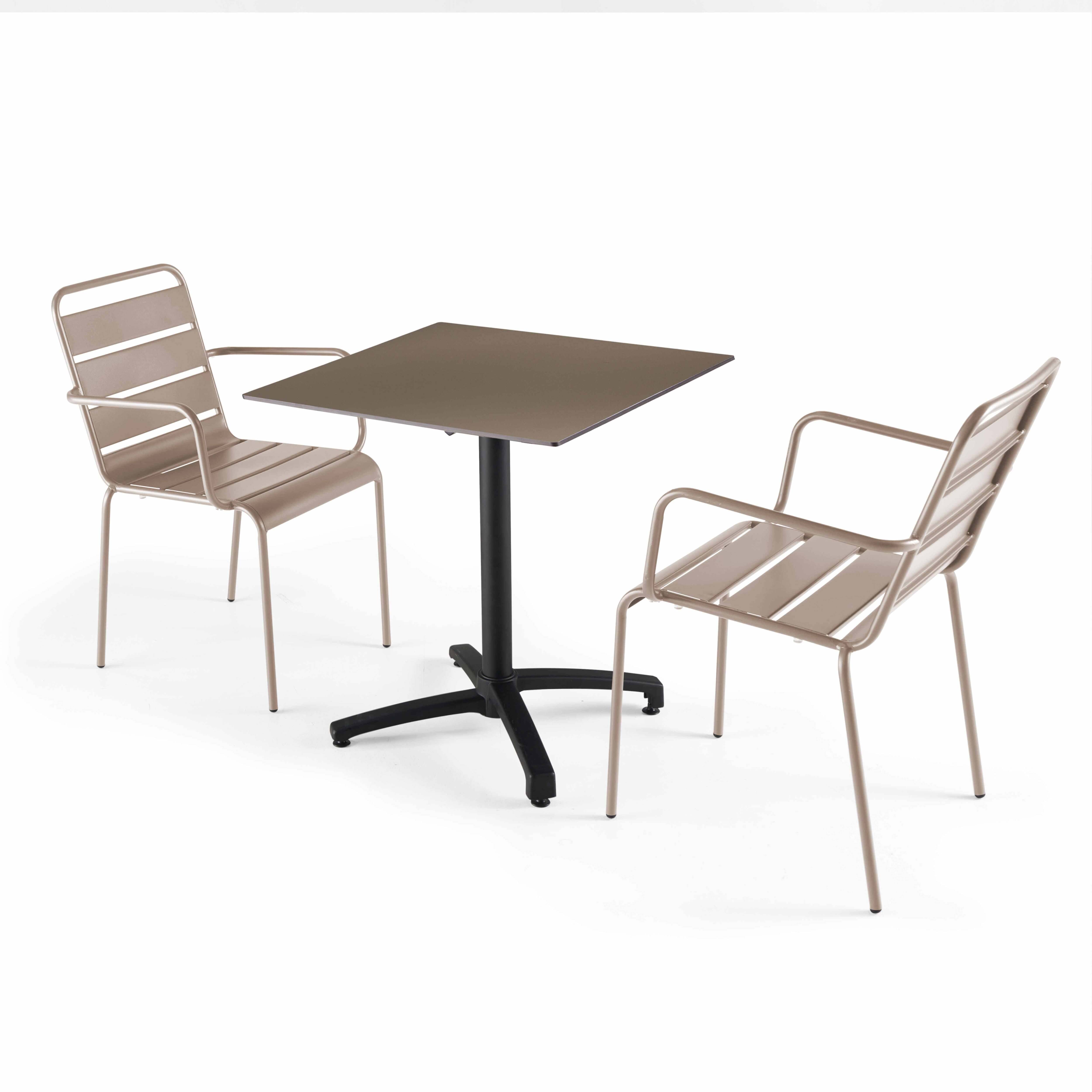 Oviala - Ensemble table 70 cm taupe et 2 chaises en métal taupe - Oviala - Image 1