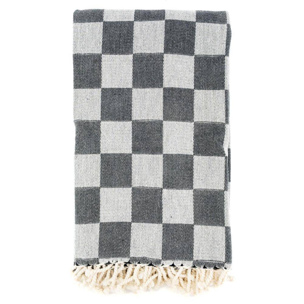 Aubry Gaspard - Plaid en coton damier gris avec franges - Image 4
