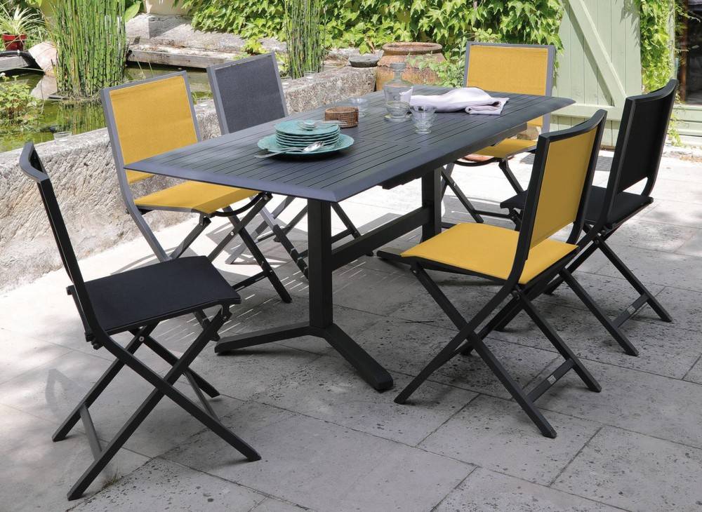 Proloisirs - Table de jardin rectangulaire extensible Sotta en aluminium - graphite 110/150 cm - Image 2