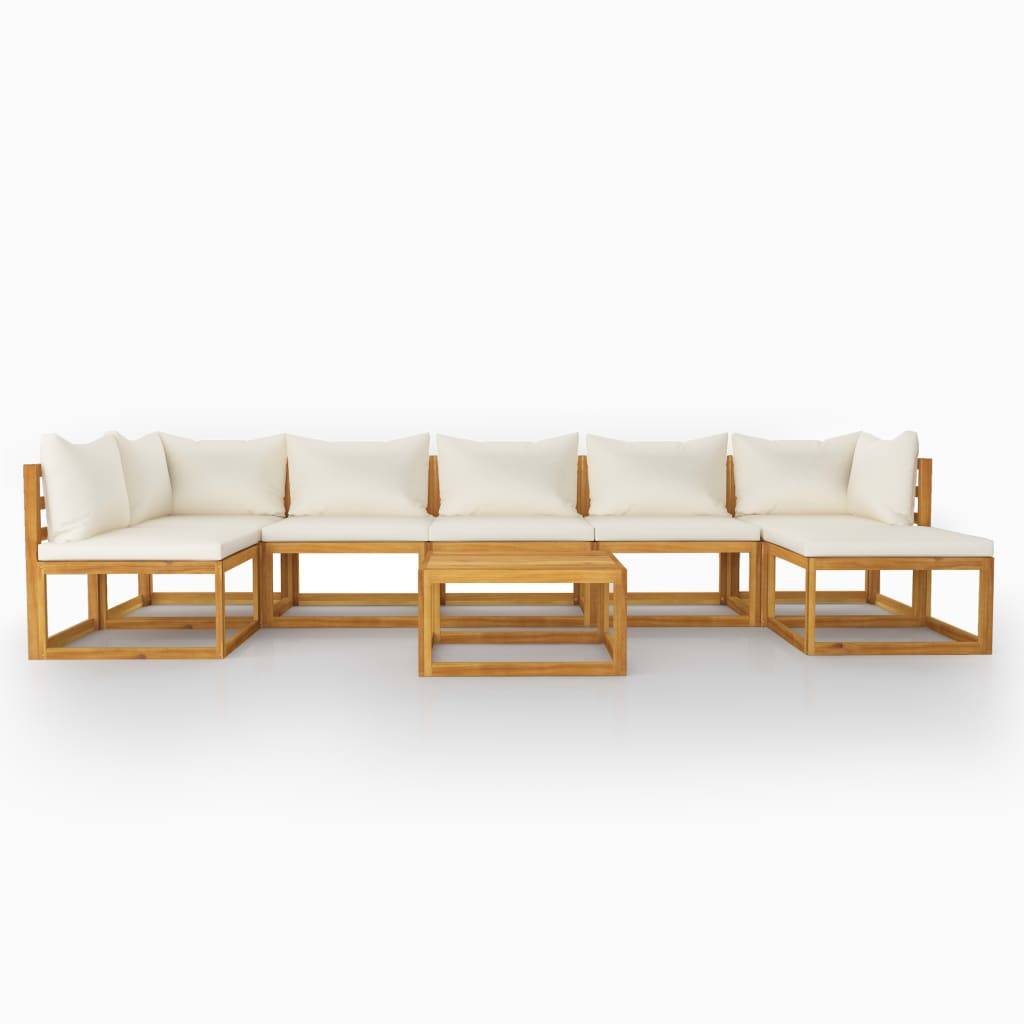 Helloshop26 - Salon de jardin meuble d'extérieur ensemble de mobilier 8 pièces avec coussin crème bois d'acacia solide - Image 2